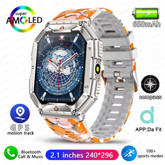 Rugged Military Compass Smart Watch Men AMOLED Screen LED Lighting GPS Sport 650 mAh Battery Bluetooth Call Smartwatch 2024 New